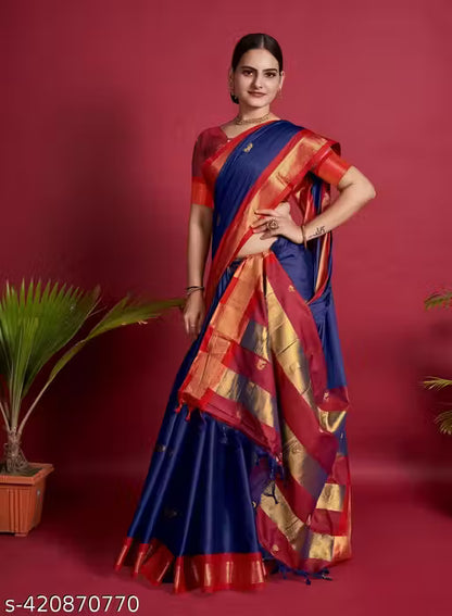 Traditional Design Paithani Sico Silk Saree with running blouse piece