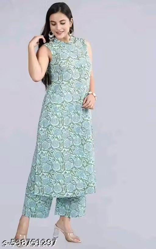 Fancy Rayon Printed sleeveles Kurta With Palazzos Set For Women