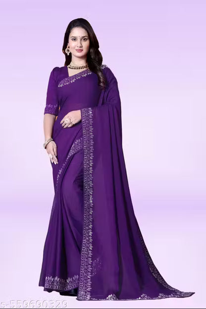 Stylish Georgette Saree with Hotfix Detailing