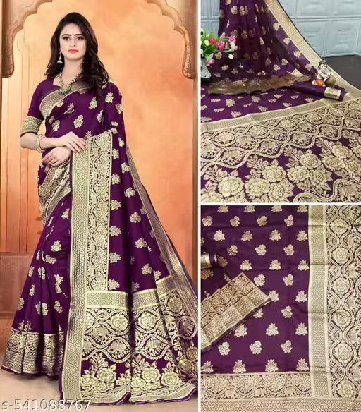 Soft Banarasi Silk Saree with Blouse-purple