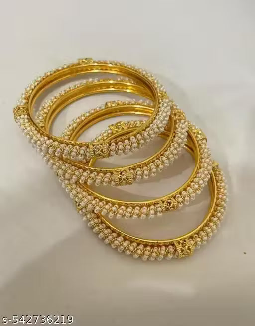 PEARLS WORK GOLD 4PCS BANGLES SETS