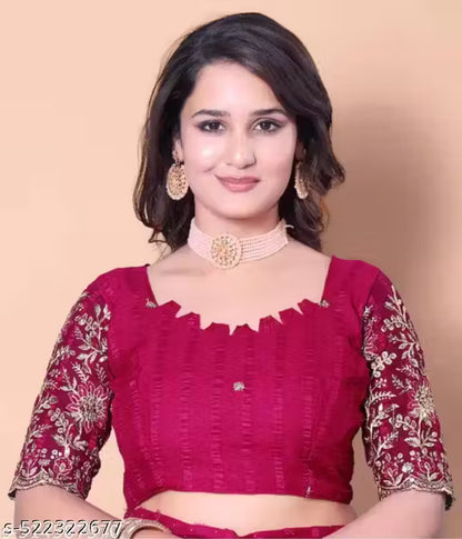Rani Pink Chiffon Saree with Embroidered Blouse