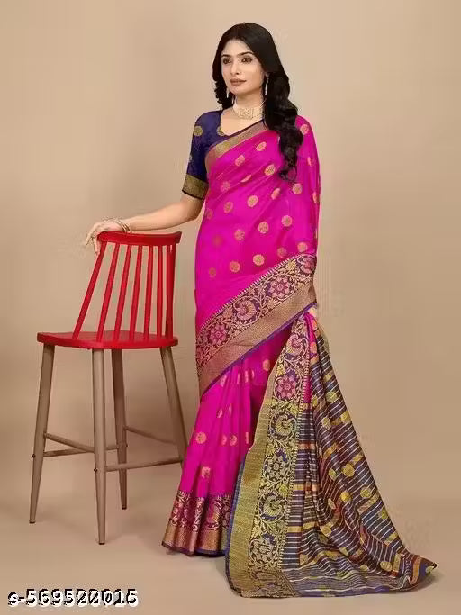 Pink Banarasi Silk Saree with Blouse