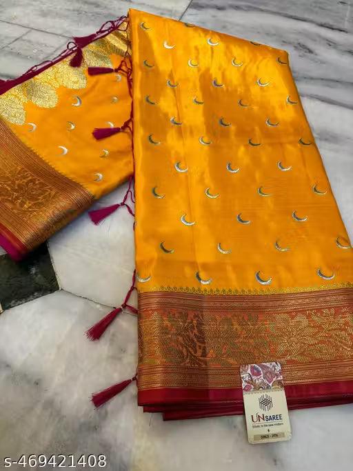Chandrakon Chand Buti Satin Silk Embroidered Saree for Wedding and Parties
