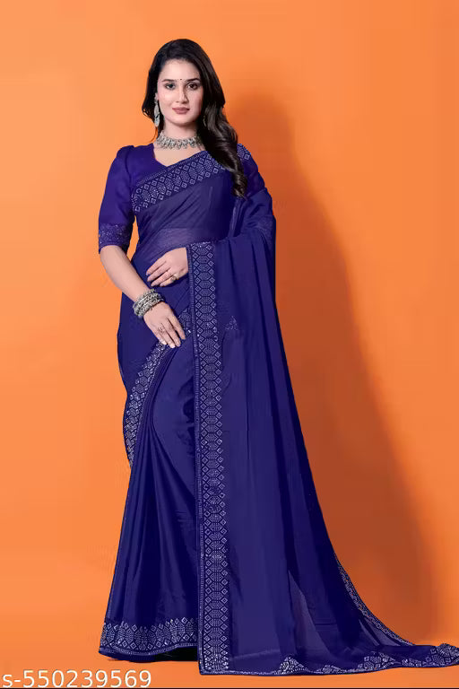 Elegant Georgette Saree with Hotfix Stones
