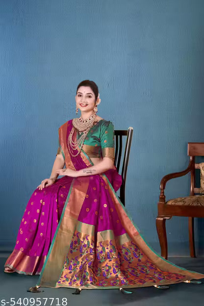 TRENDING PAITHANI RICH PALLU SILK SAREE WITH BLOUSE (PINK)