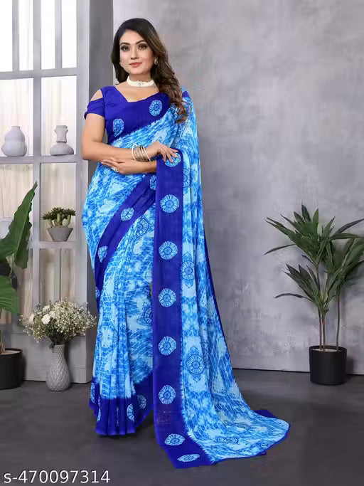 Georgette Printed Saree with Blouse Piece