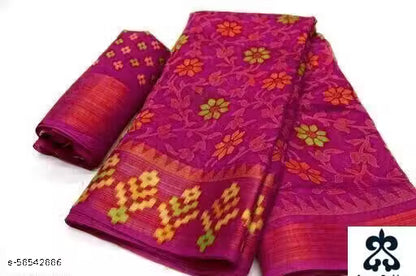 Pink Brasso Cotton Blend Saree with Blouse