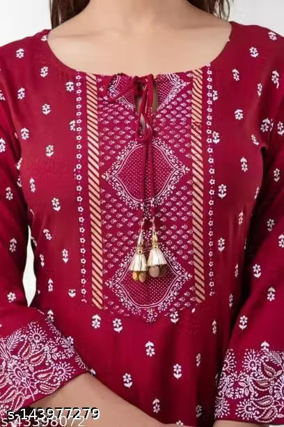 Women's Rayon Kurti With Dupatta And Bottom wear 3 Piece Set