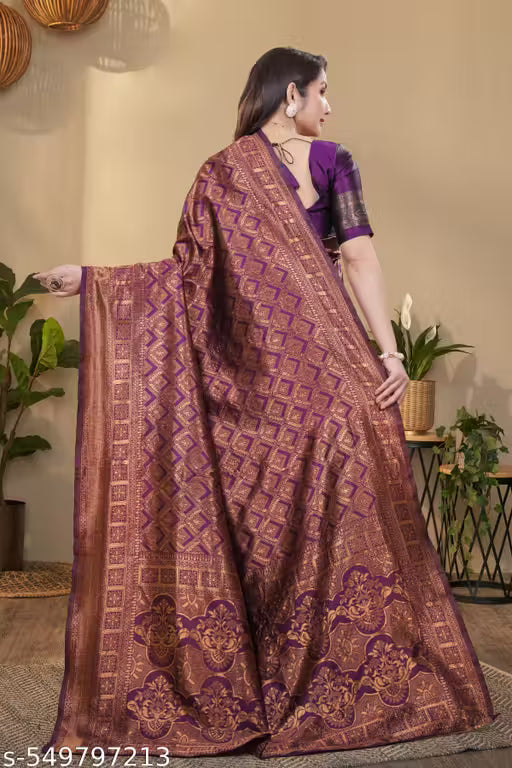 Graceful Banarasi Silk Blend Saree with Blouse for Women – Wedding & Party Outfit