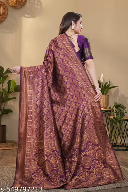 Graceful Banarasi Silk Blend Saree with Blouse for Women – Wedding & Party Outfit