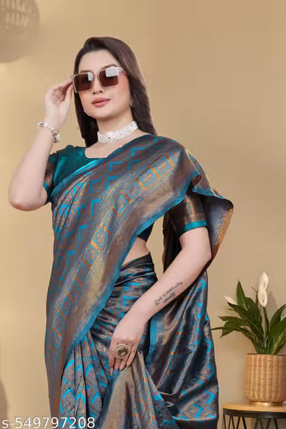 Stylish Banarasi Silk Blend Saree with Blouse Piece – Festival & Celebration Wear
