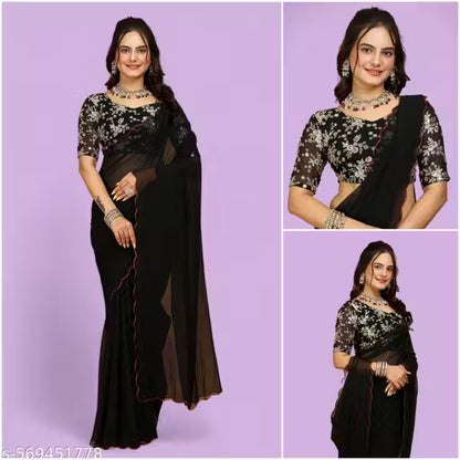 Georgette Saree for Women with Heavy Embroidered Blouse
