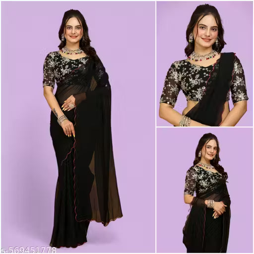 Georgette Saree for Women with Heavy Embroidered Blouse