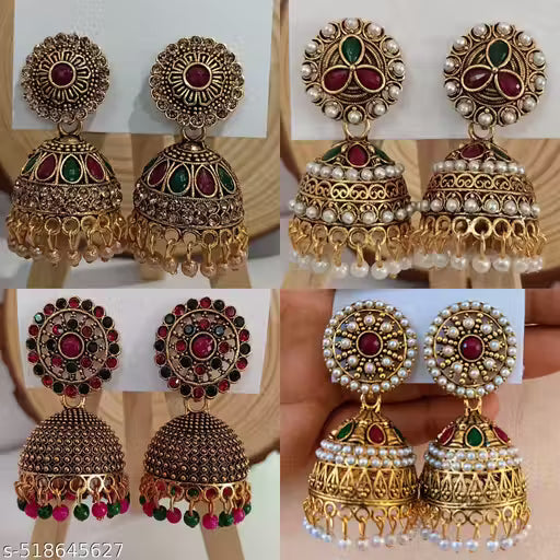 Pearl Alloy Jhumki Earring, Goled and Silver Jhumki Earring ( Combo of 4 )