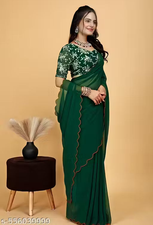 Premium Georgette Saree with Floral Print and Embroidery