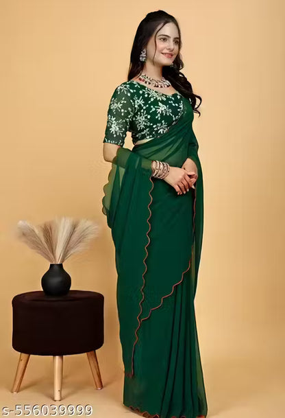 Premium Georgette Saree with Floral Print and Embroidery