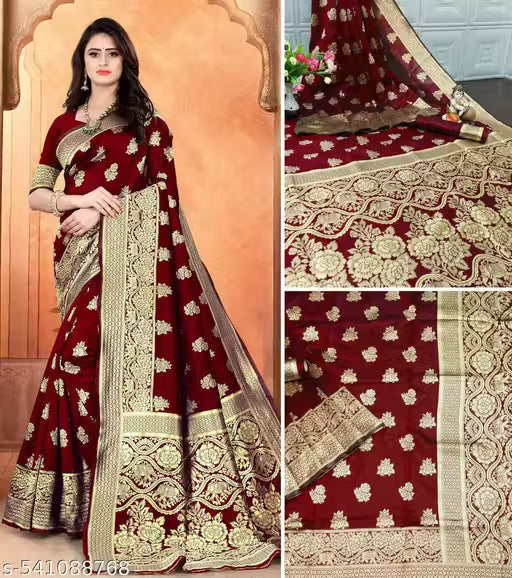 Soft Banarasi Silk Saree with Blouse-Chocolate