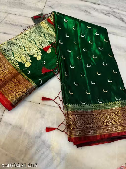 Chandrakon Chand Buti Satin Silk Embroidered Saree for Wedding and Parties