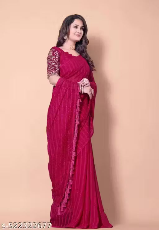 Rani Pink Chiffon Saree with Embroidered Blouse