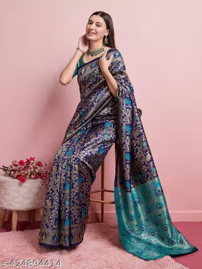 Seagreen Banarasi Silk Saree with Blouse