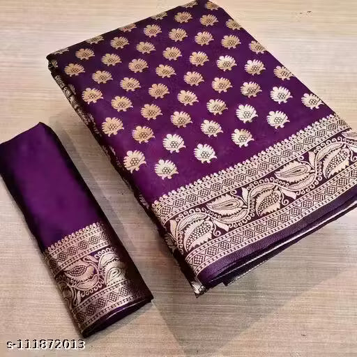 Banarasi Silk Blend Saree with Zari Work & Blouse