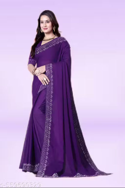Stylish Georgette Saree with Hotfix Detailing