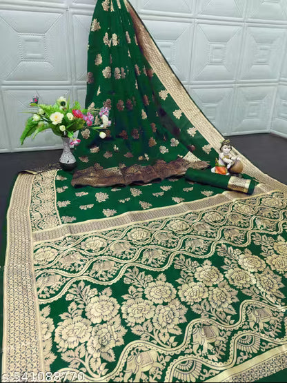 Soft Banarasi Silk Saree with Blouse-green