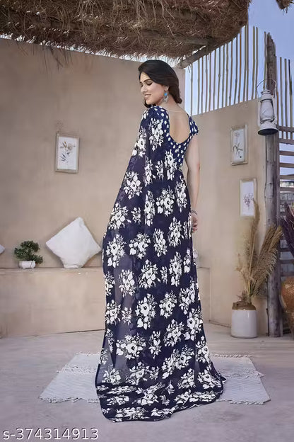 New Style Floral Printed Saree For Women with Unstitch Blouse Piece