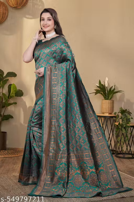 Traditional Banarasi Silk Blend Saree with Blouse for Women