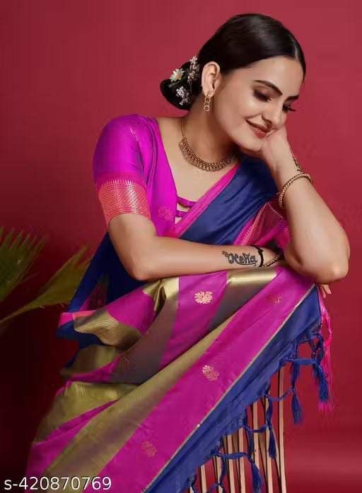 Traditional Design Paithani Sico Silk Saree with running blouse piece