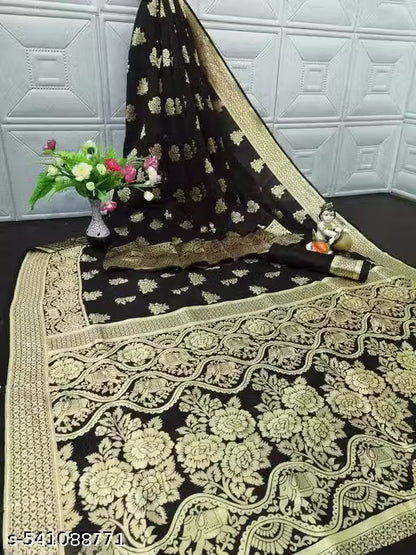 Soft Banarasi Silk Saree with Blouse-Black