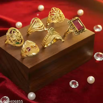 Designer Gold Plated Ring Set – 6 Antique Traditional Rings Combo