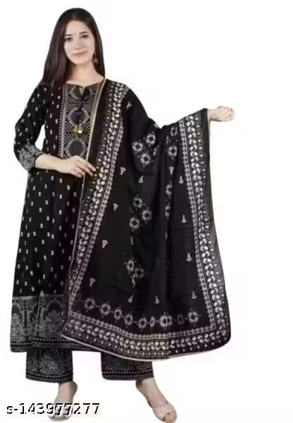 Women's Rayon Kurti With Dupatta And Bottom wear 3 Piece Set