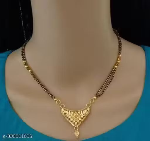 PERITWINKLE Ethenic Gold Tanmaniya Pendant Black Mani/Beads Twine Braid Short Mangalsutra for Women (Size : 18 Inch)