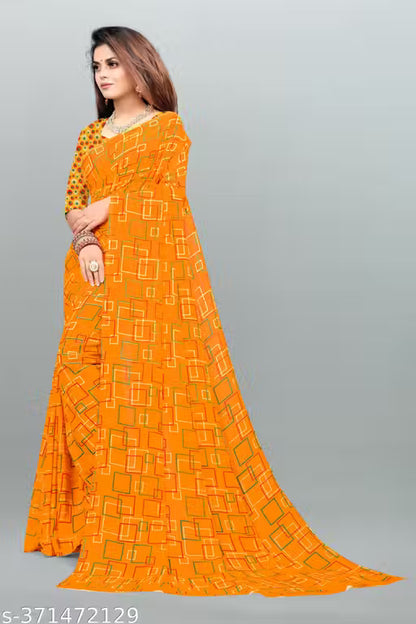 Bollywood Style Floral Printed Saree For Women with Unstitch Blouse Piece