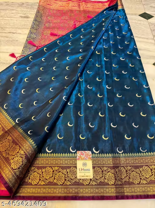 Chandrakon Chand Buti Satin Silk Embroidered Saree for Wedding and Parties