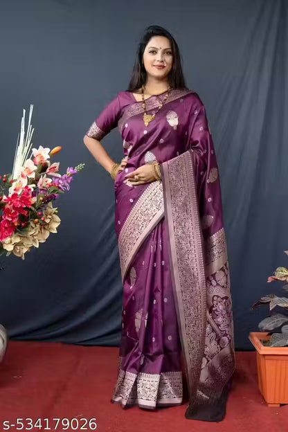 Women's Kanchipuram Pure Silk Saree with Zari-perpule