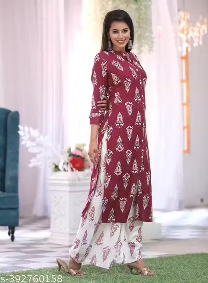 Rayon Printed Kurti with Palazzo Set