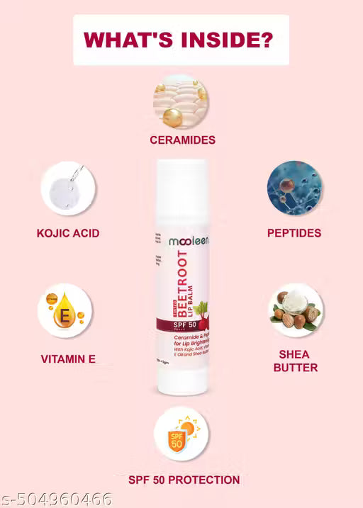 Tinted Lip Balm with SPF 50 PA+++| Hydration++Brightening |Kojic Acid & Ceramide Beetroot - 5gm
