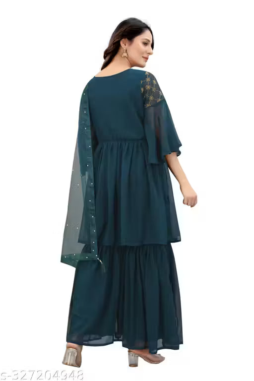 Graceful Georgette Embroidered Sharara Set-light Green
