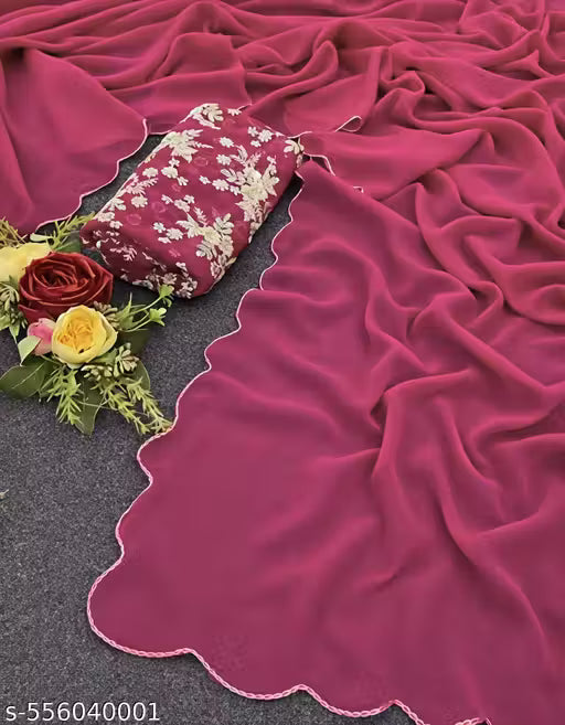 New fashion Saree with Floral Print and Embroidery