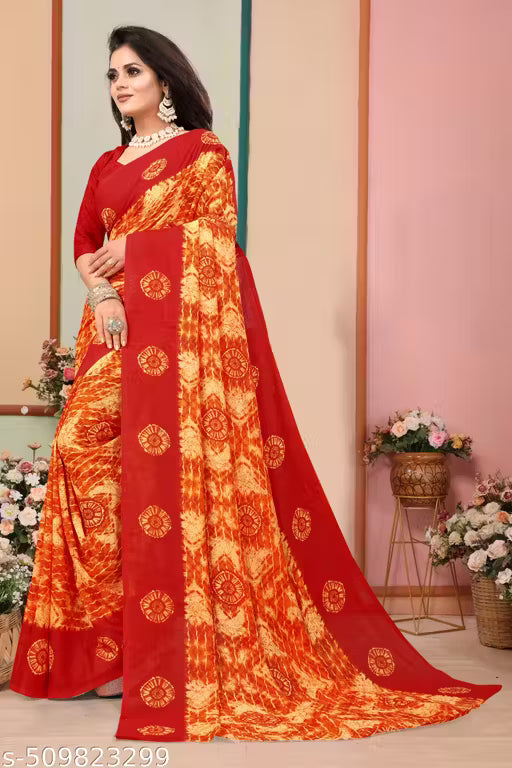 Bollywood Style Floral Printed Saree For Women with Unstitch Blouse Piece
