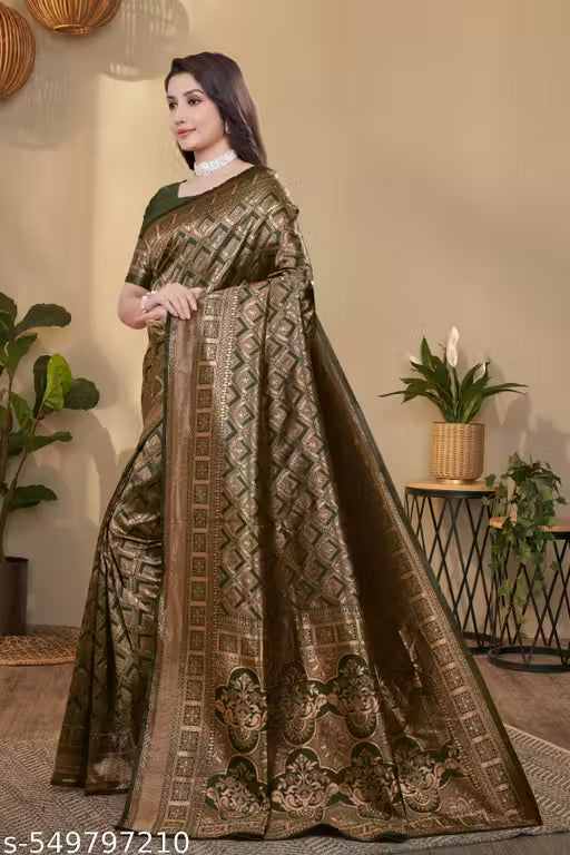 Designer Banarasi Silk Blend Saree with Blouse for Bridal, Reception & Occasions
