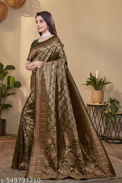 Designer Banarasi Silk Blend Saree with Blouse for Bridal, Reception & Occasions