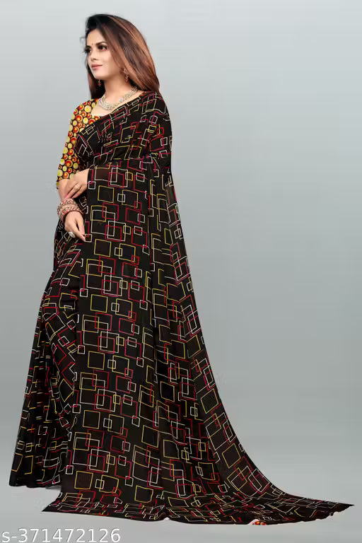 Bollywood Style Floral Printed Saree For Women with Unstitch Blouse Piece