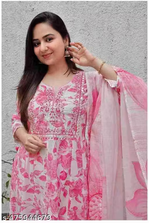 Rayon Embroidered Kurti with Pant and Dupatta Set