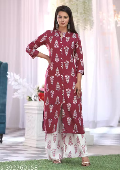 Rayon Printed Kurti with Palazzo Set