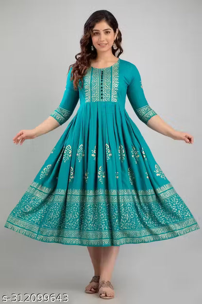Women Rayon Printed Aaradhya Anarkali Kurtis