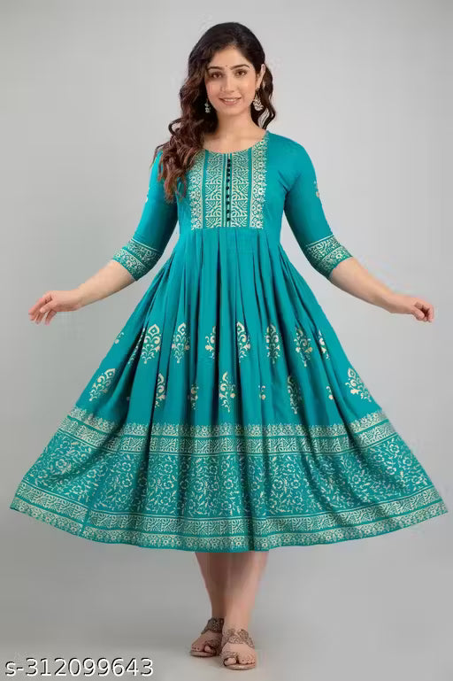 Women Rayon Printed Aaradhya Anarkali Kurtis